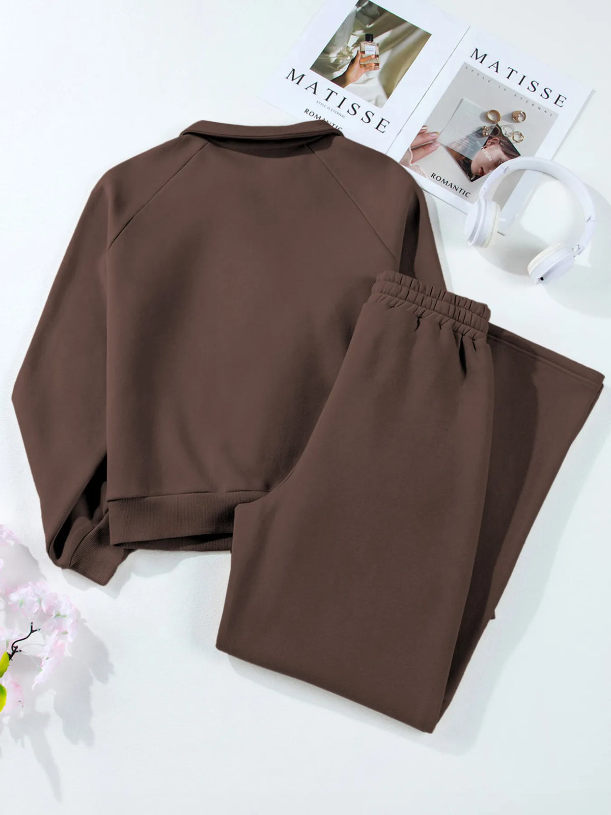 Collared Sweatshirt and High Waist Pants Active Set view 12