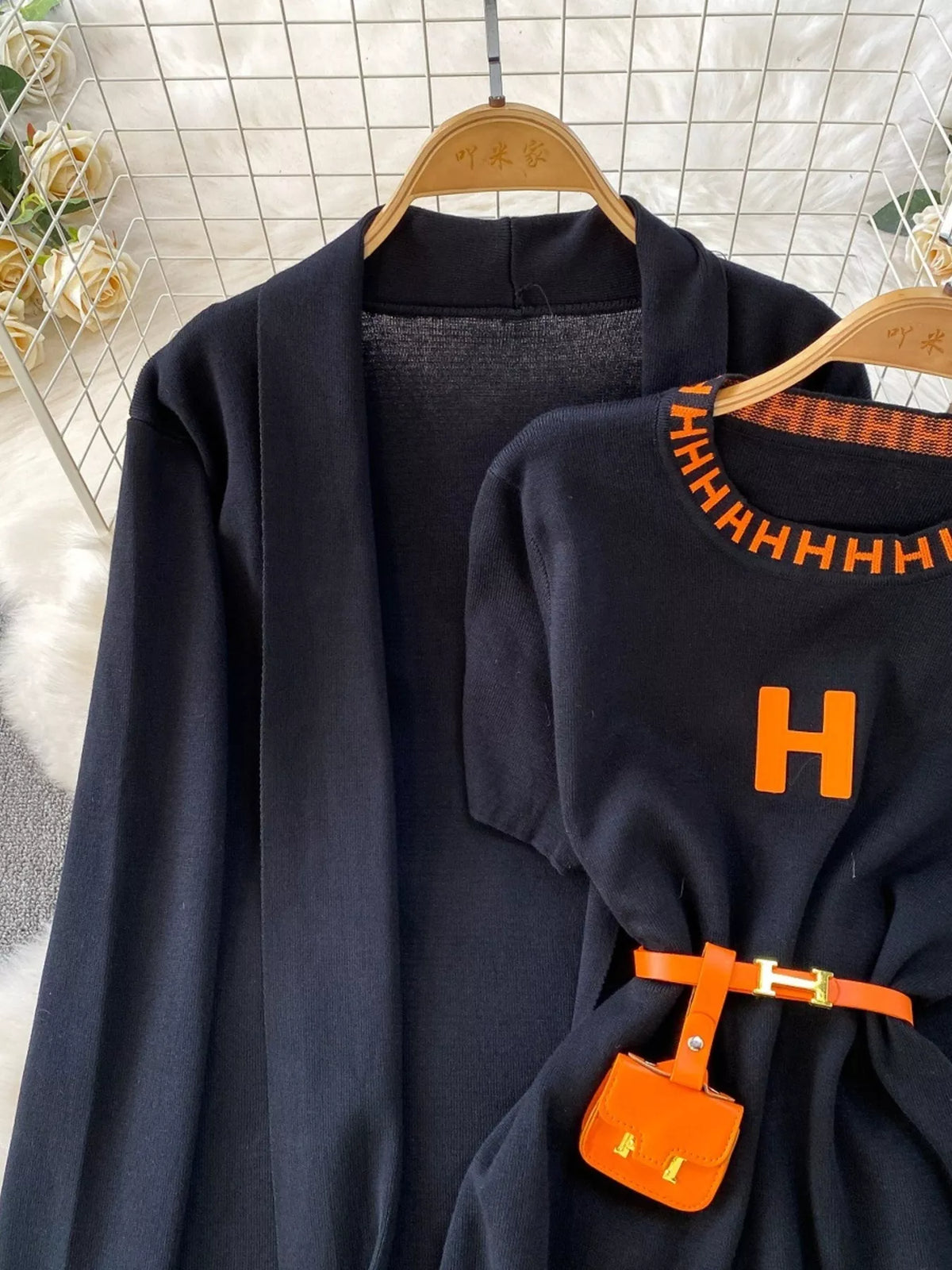 Knit dress and matching cardigan coordinated set
