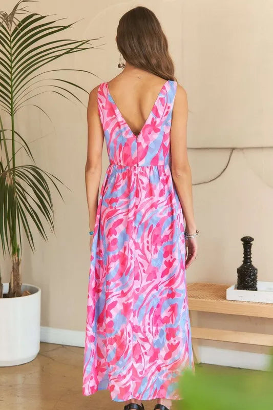 Abstract Floral V Neck Maxi Dress in Blush detail