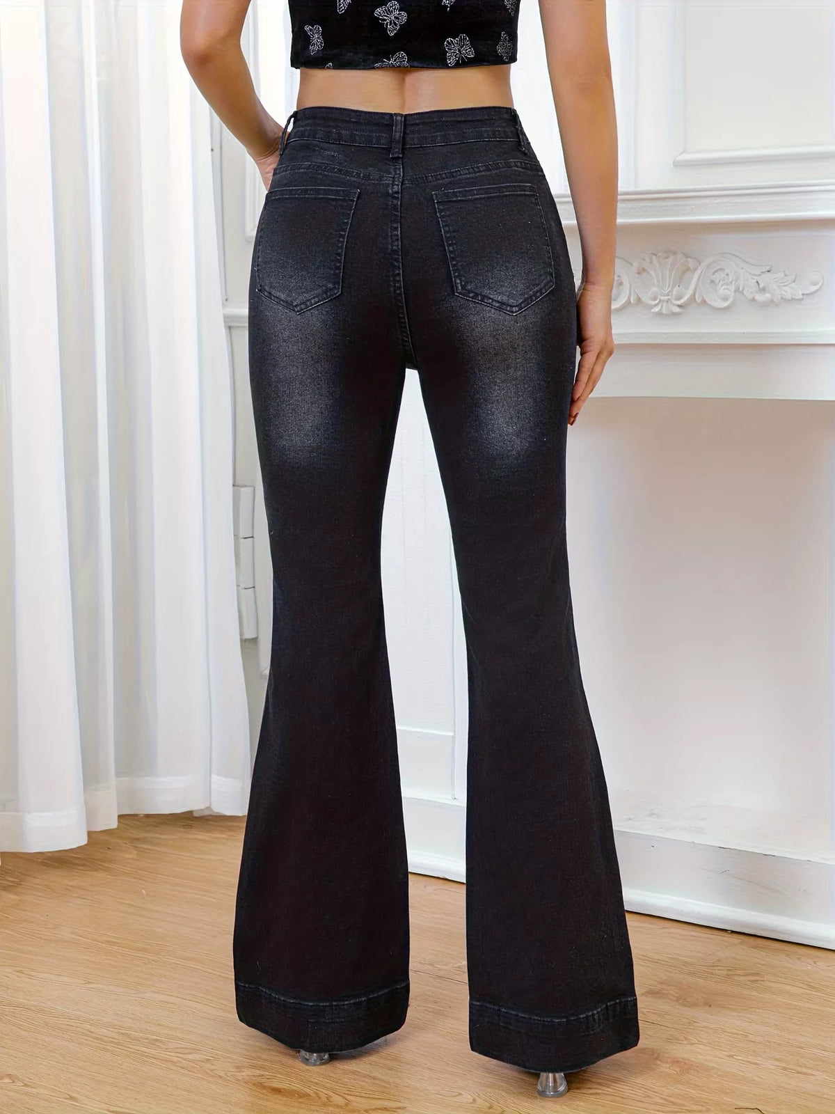 Rhinestone flare jeans back view