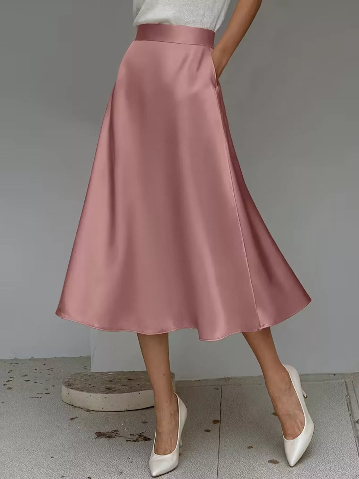 Satin midi skirt side view