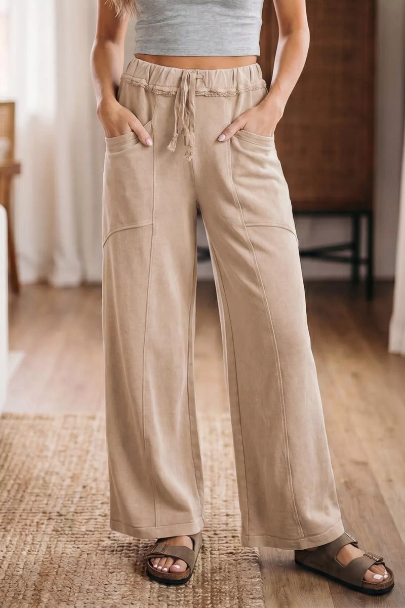 High Waist Wide Leg Drawstring Pants front view