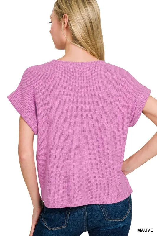Rolled Sleeve Sweater Top and Pants Set in Mauve view 7