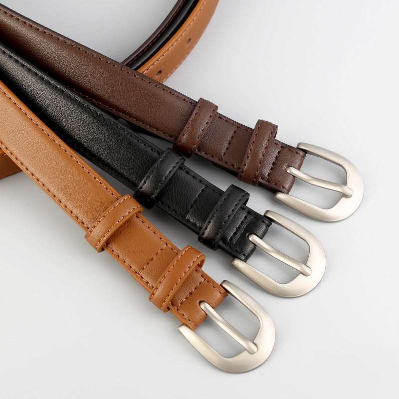 Classic skinny leather waist belt front view