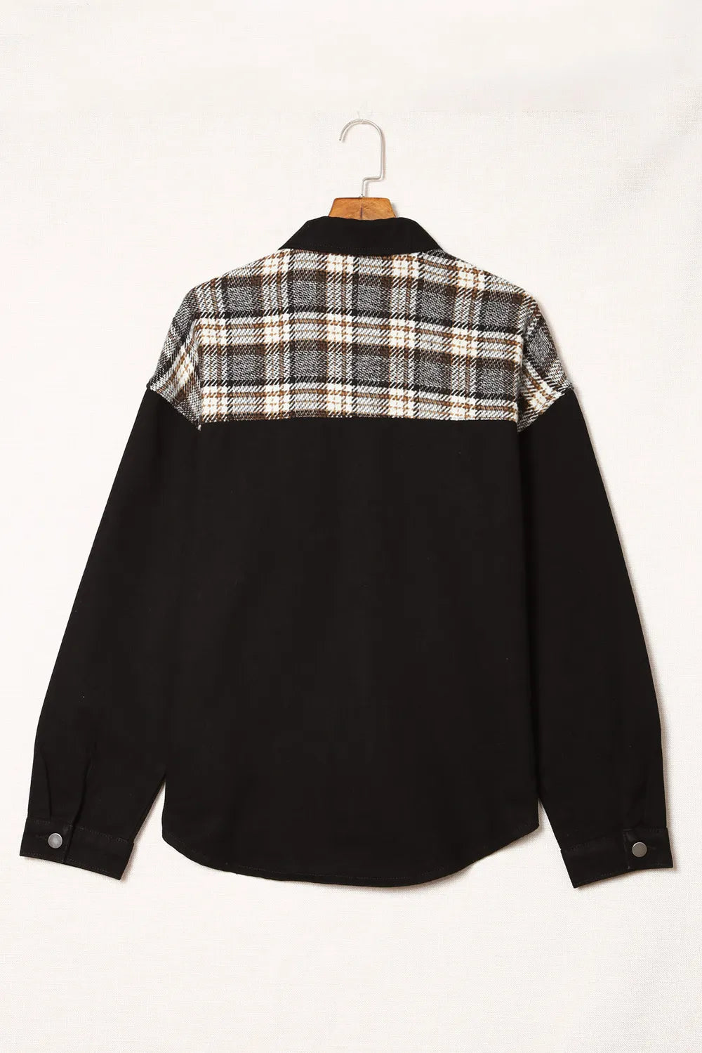 Plaid Pocketed Button Up Denim Jacket - Fashorio