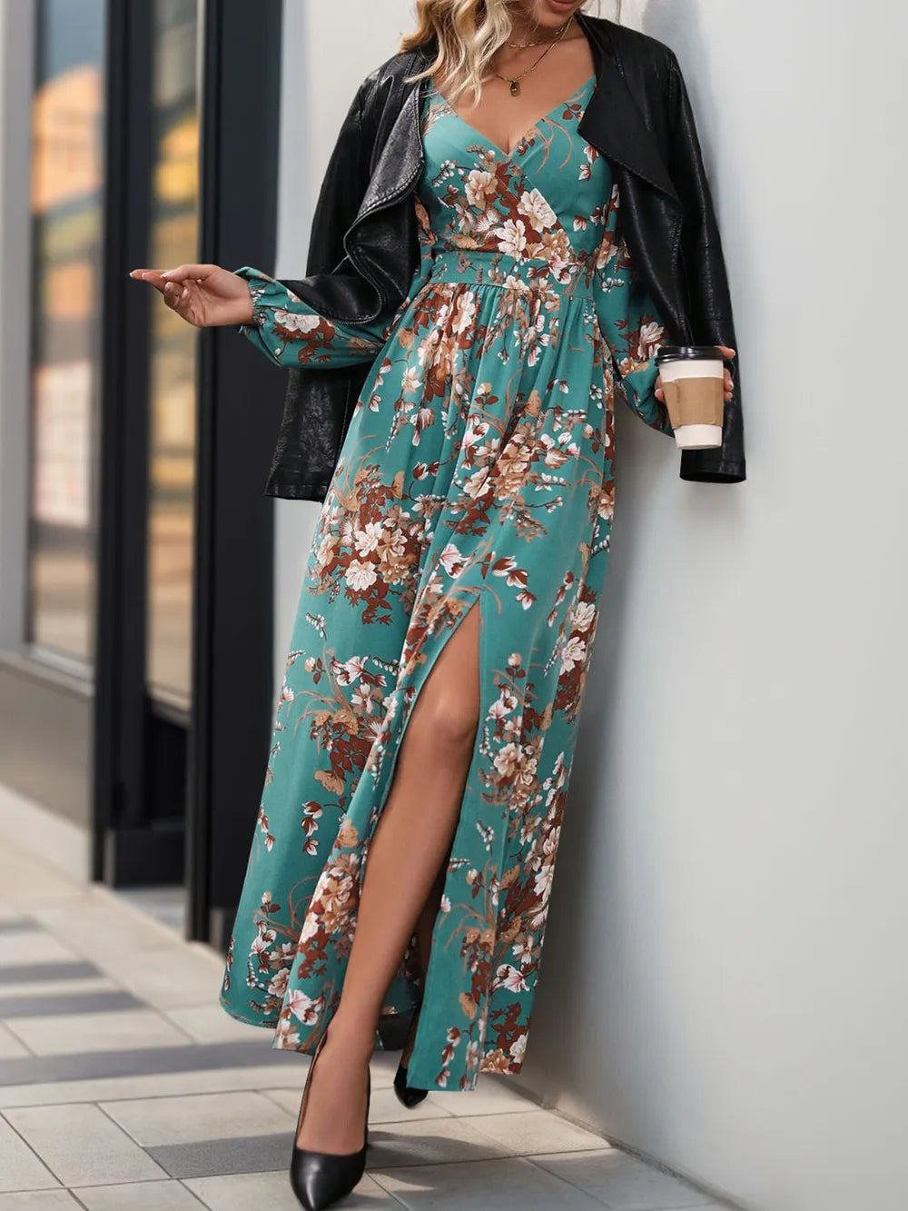 Surplice maxi dress sleeve detail