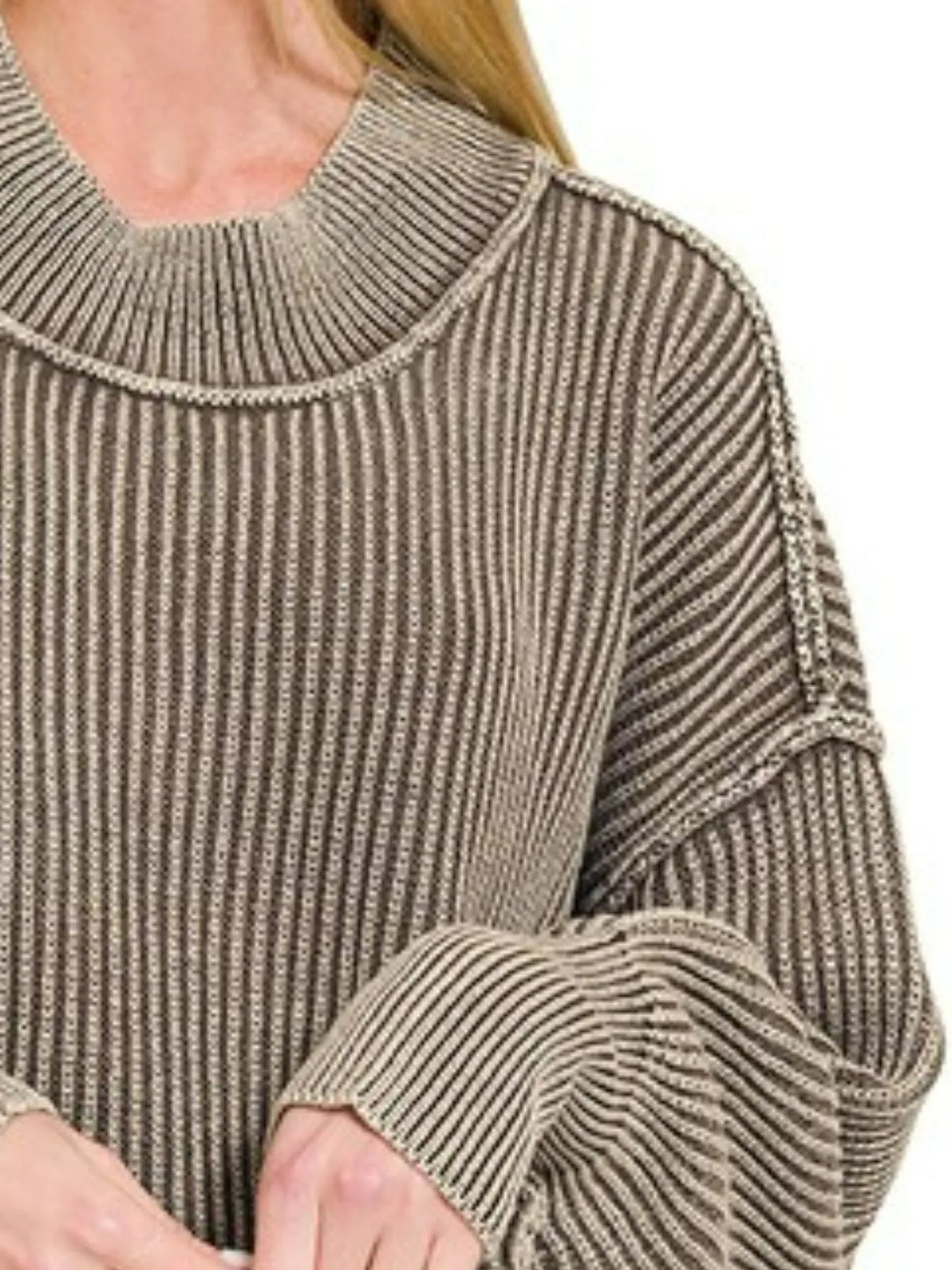 Washed Side Slit Oversized Sweater in Mocha side view