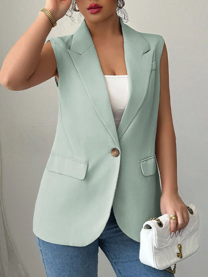 One Button Sleeveless Blazer - Fashorio