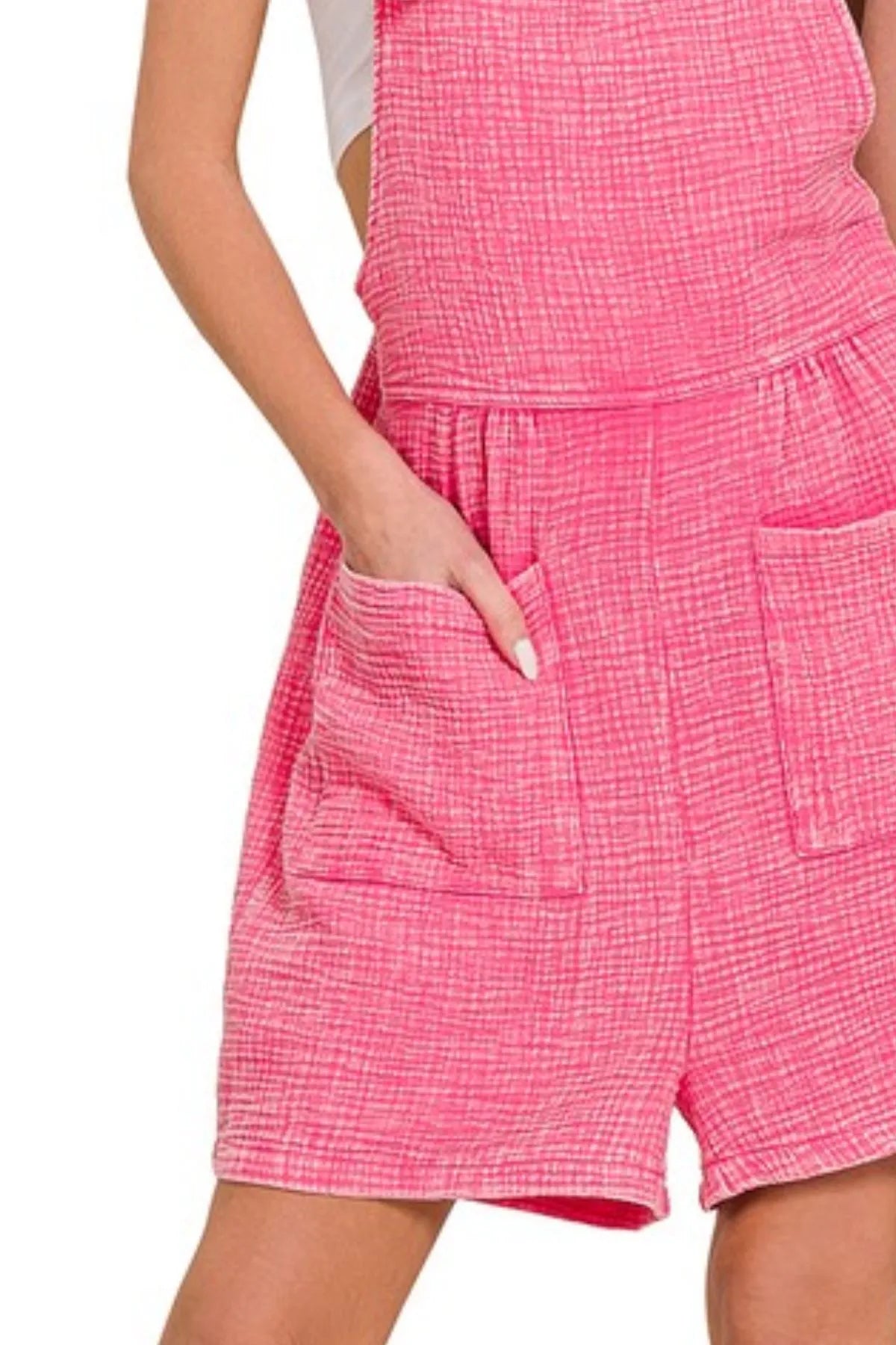 Woven Double Gauze Acid Washed Romper side view