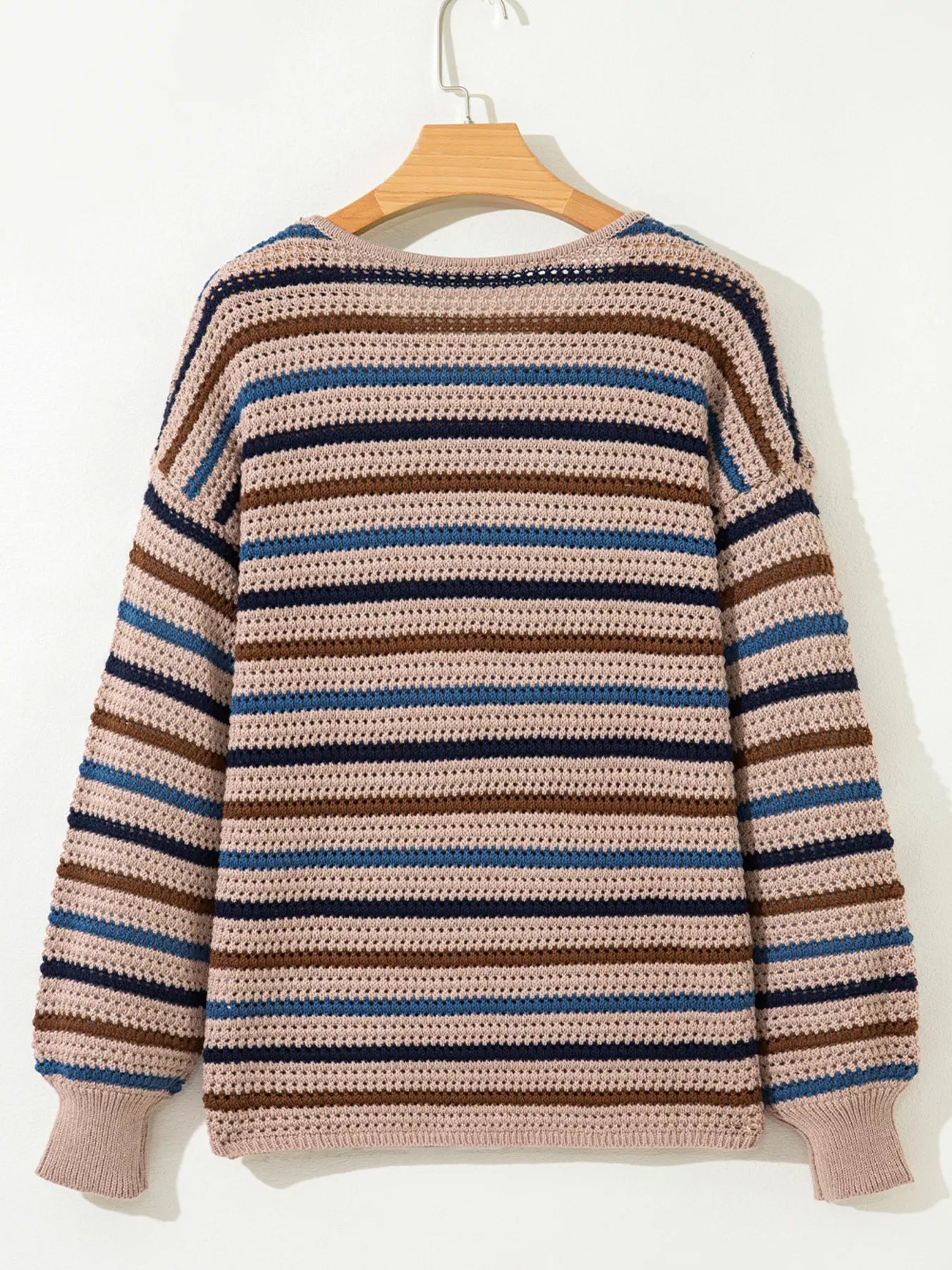 Multicolour Striped Knitted Drop Shoulder Round Neck Sweater - Fashorio