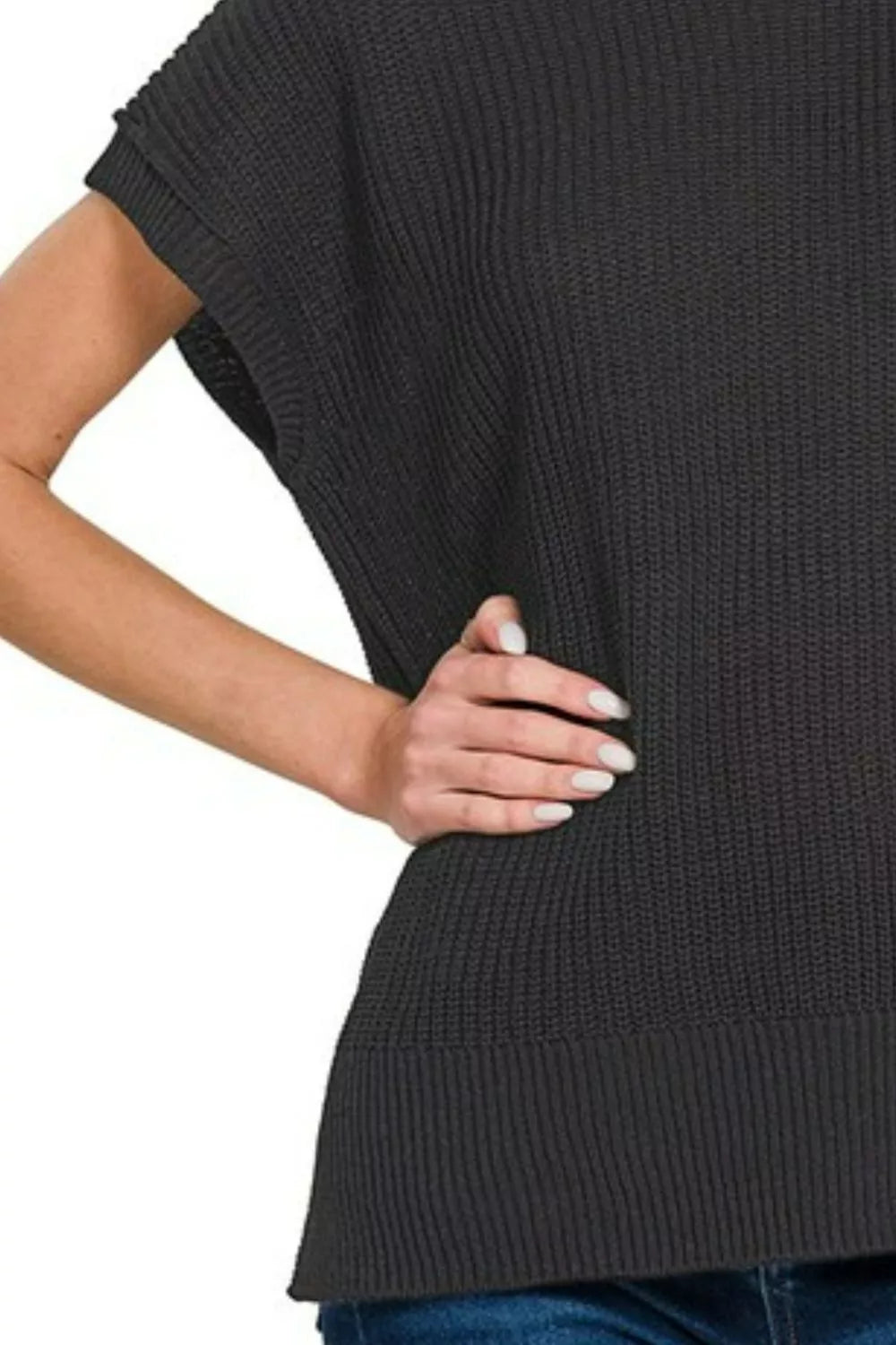 Oversized Crew Neck Sweater in Black side view