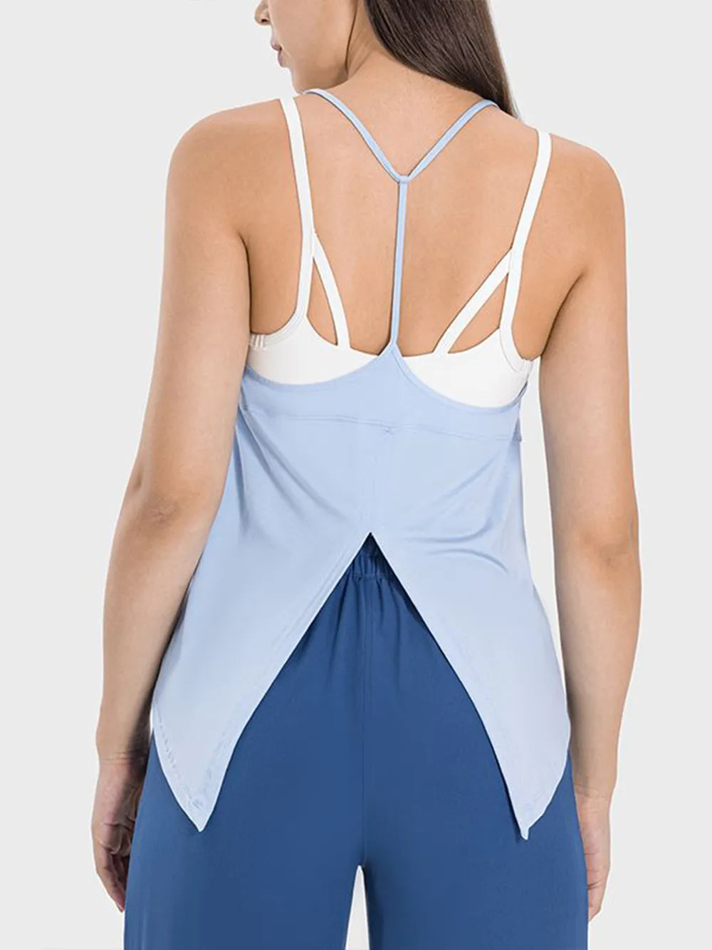 Millennia Slit Spaghetti Strap Scoop Neck Active Cami - Fashorio