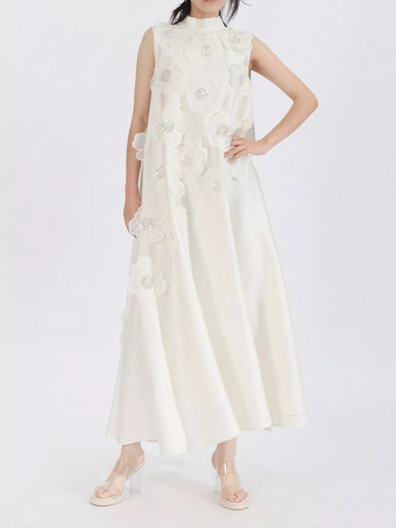 Floral embroidered sleeveless maxi dress front view