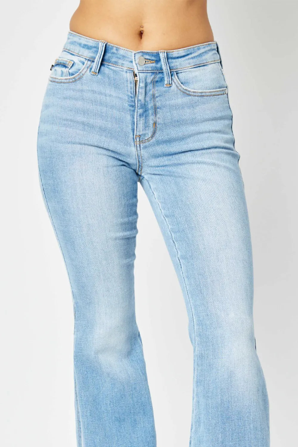 Judy Blue raw hem slit flare jeans side view