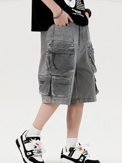 Men's Wide Leg Cargo Denim Shorts - Fashorio