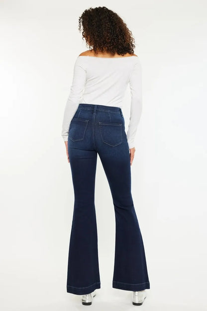 Kancan Button Fly High Rise Distressed Flare Jeans - Fashorio