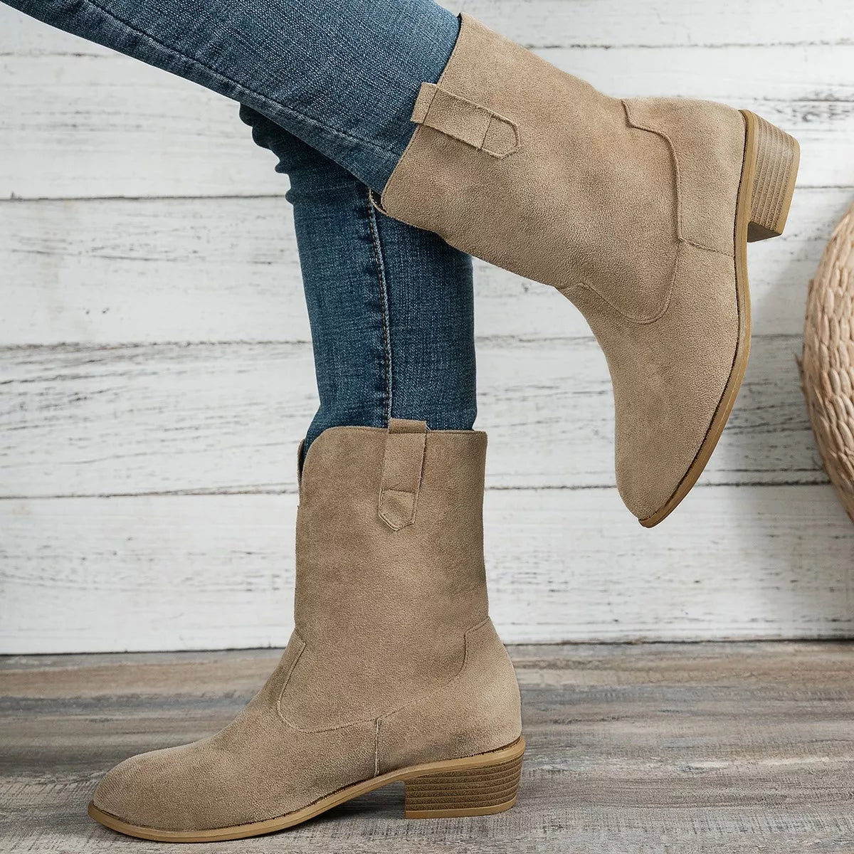 Suede Block Heel Western Boots sole and heel detail