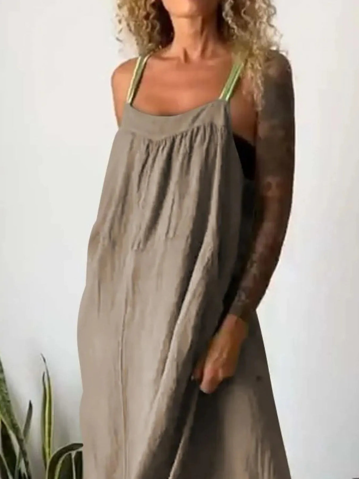 Ruched Cami Maxi Dress with Pockets Plus Size neckline detail