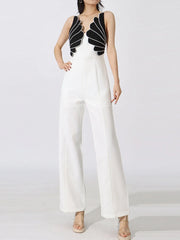 Contrast Sleeveless Wide-Leg Jumpsuit White - Fashorio