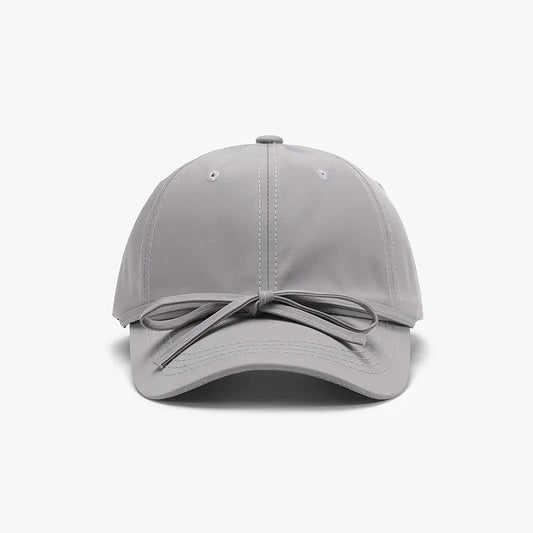 Tied Bow Cotton Baseball Cap Gray One Size - Fashorio