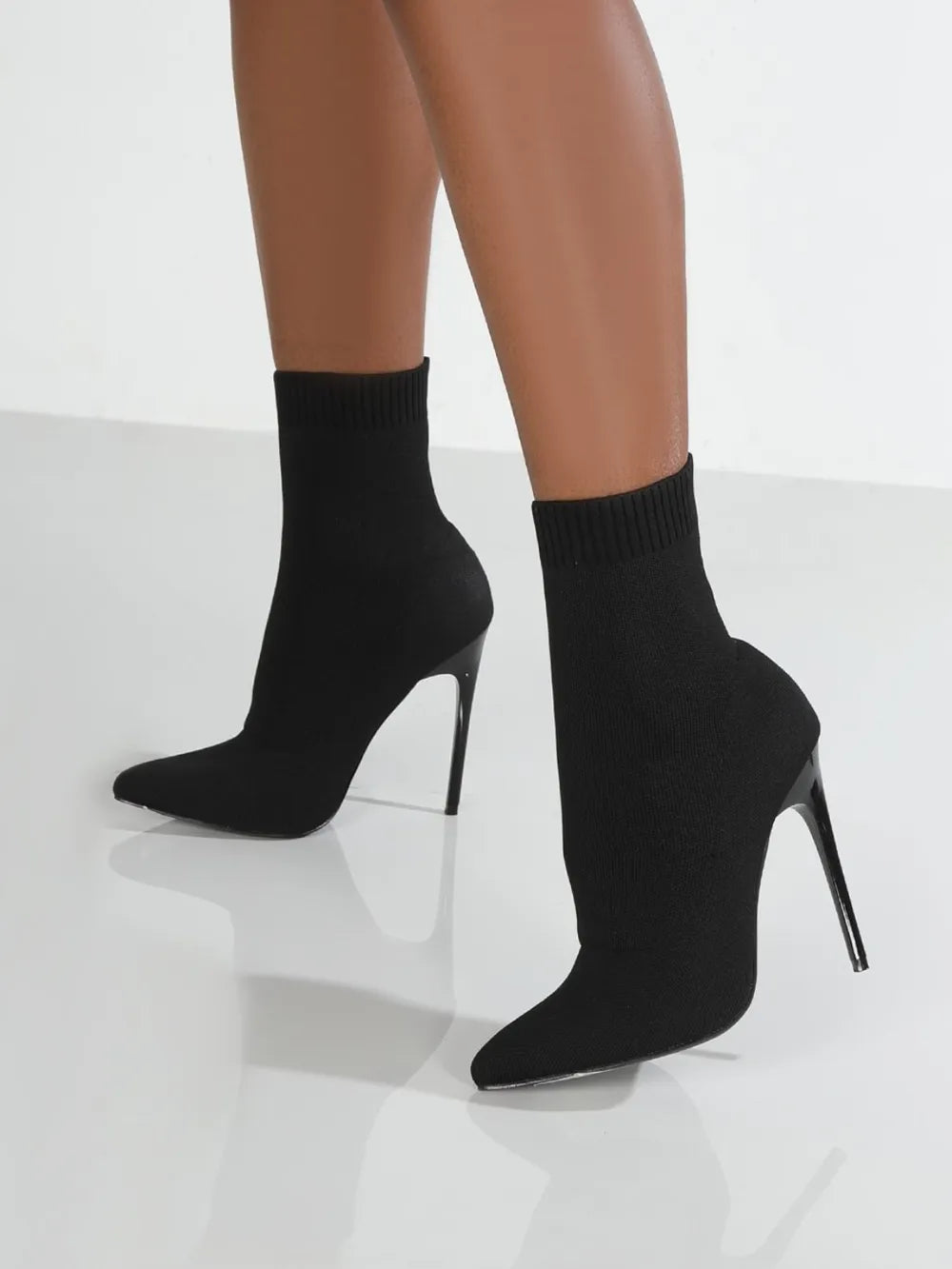 Mesh pointed toe stiletto boots back heel view