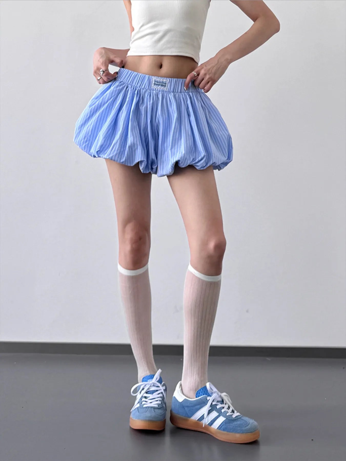 Striped Bubble Hem Casual Shorts - Fashorio