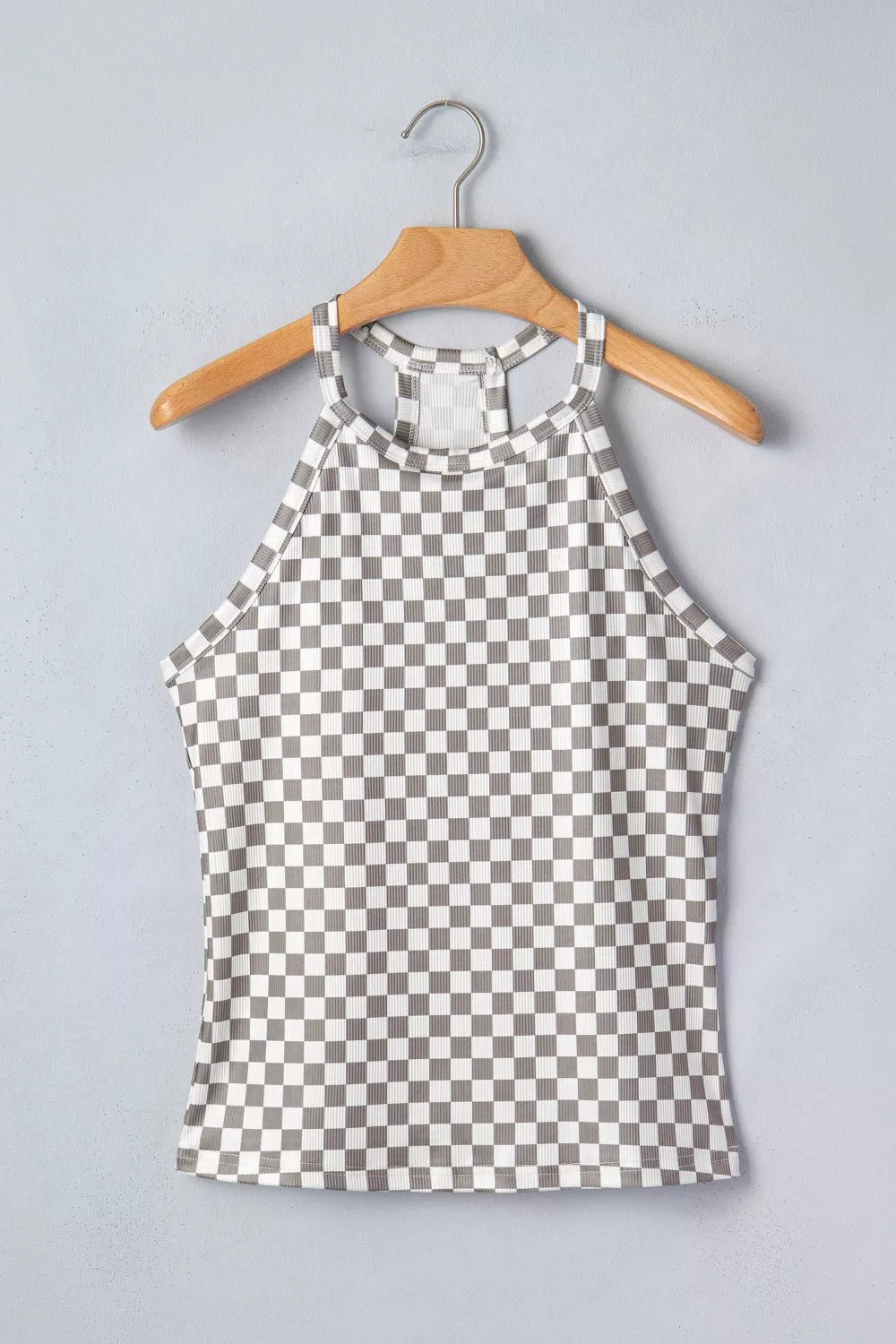 Checkered Halter Tank Top fabric detail