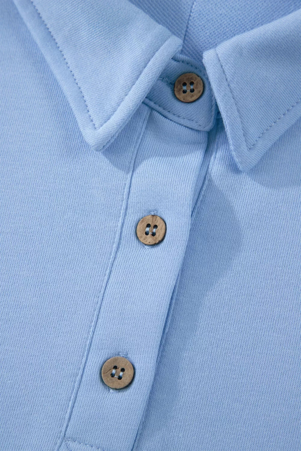 Light blue coordinated polo top and shorts full look