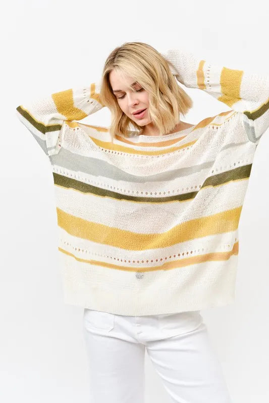 Abstract Stripe Lightweight Loose Sweater in Multi Color detail