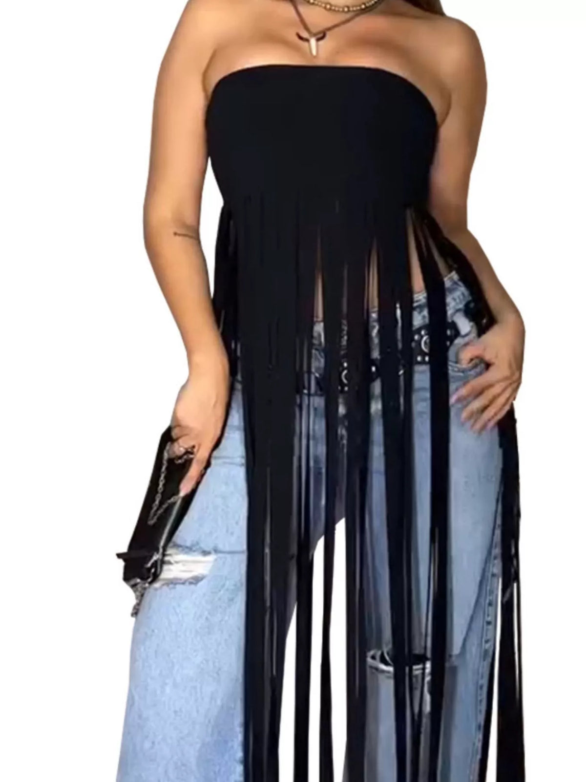 Caramel tube top on model