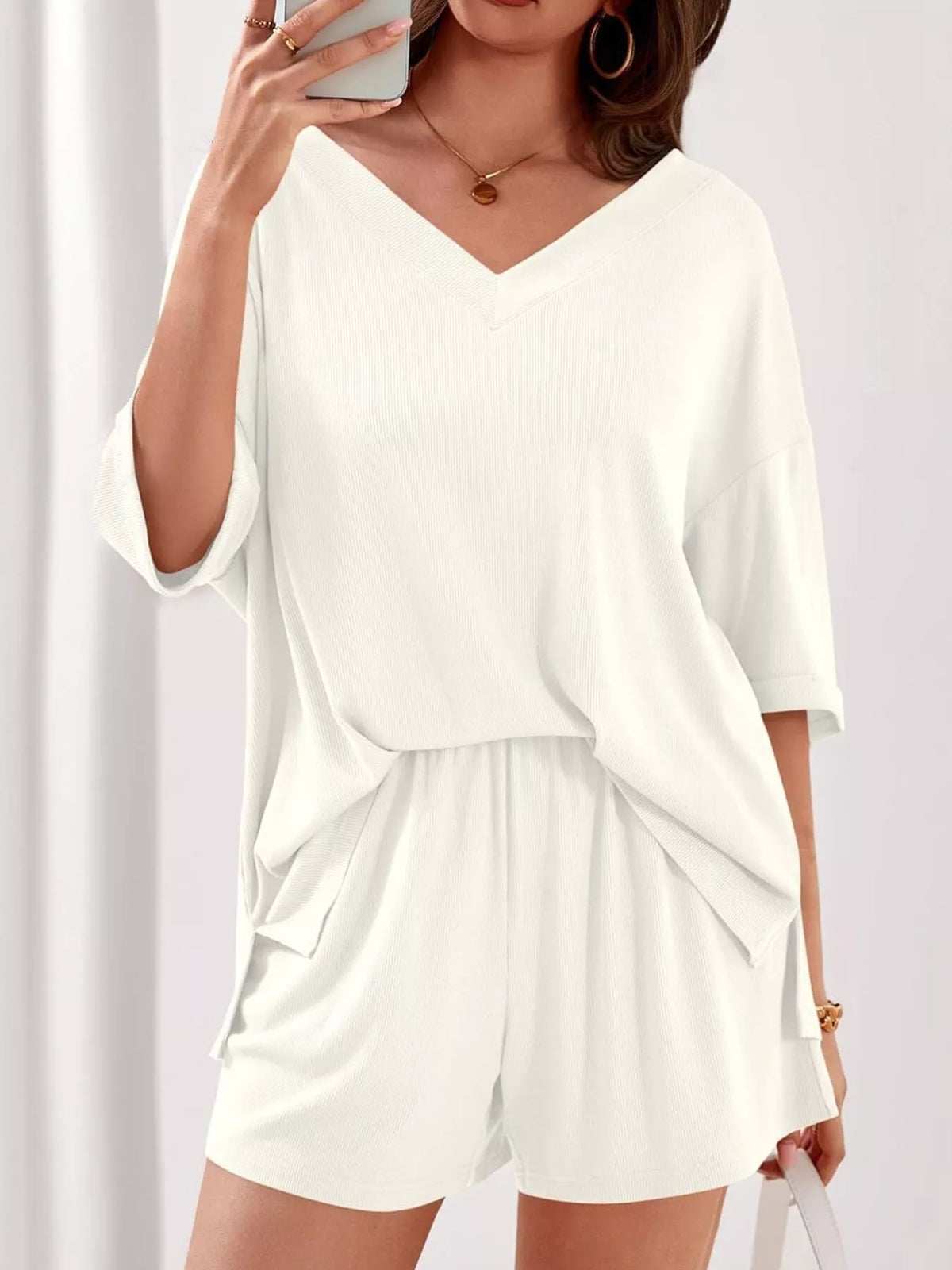 V Neck Top and Shorts Two Piece Set, view 25