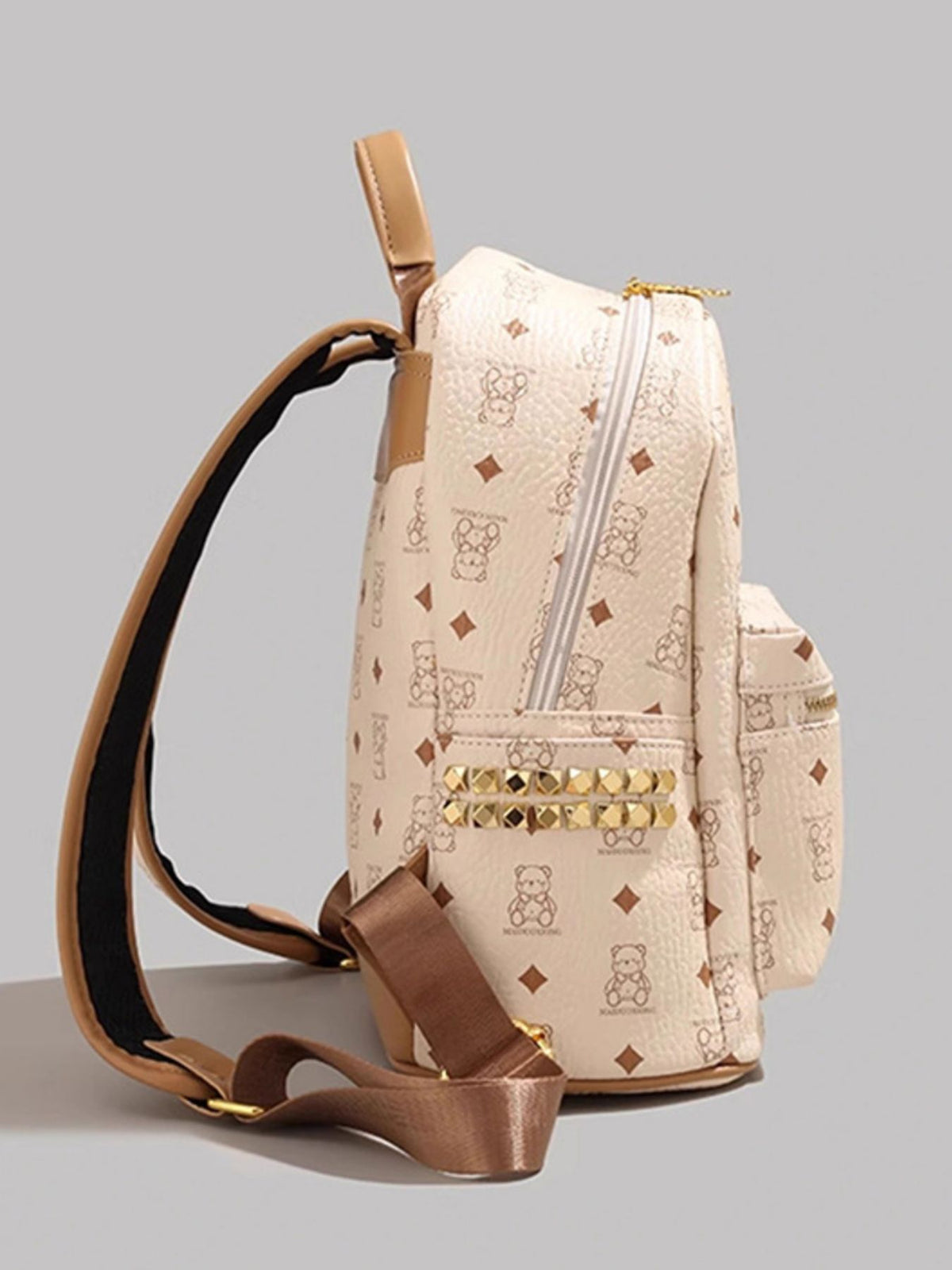 Cream bear mini backpack side profile