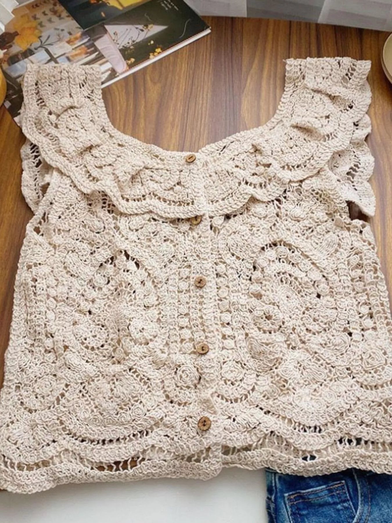 Crochet Lace Button Up Cardigan - Fashorio