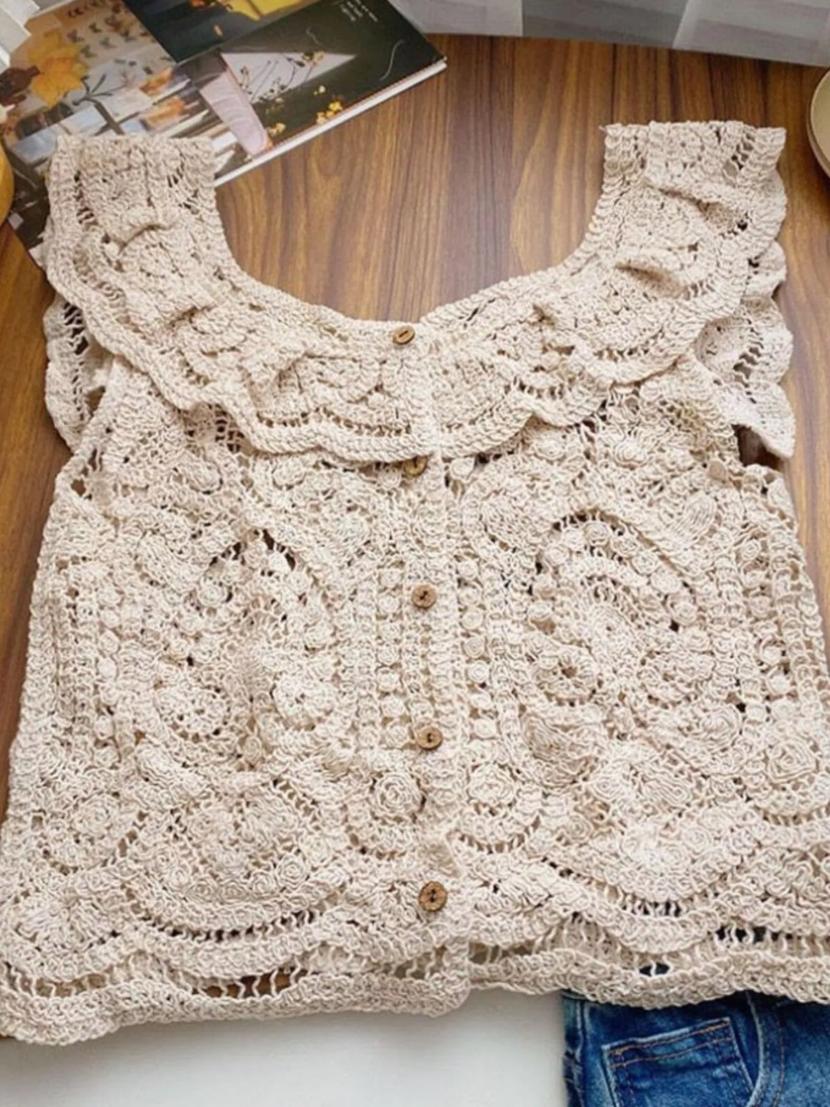 crochet lace cardigan detail