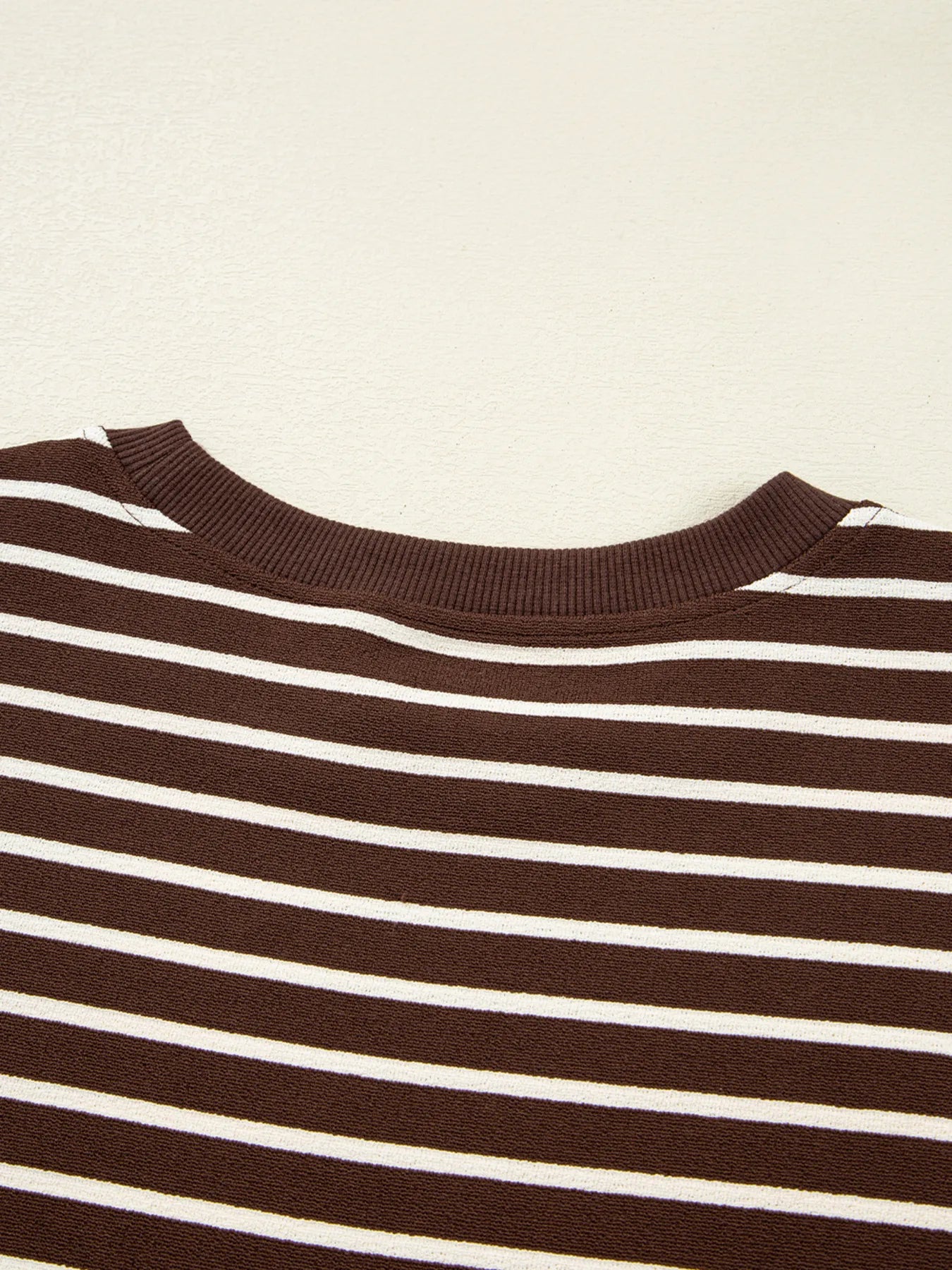 Stripe Cropped Crew Neck Long Sleeve T Shirt - Fashorio