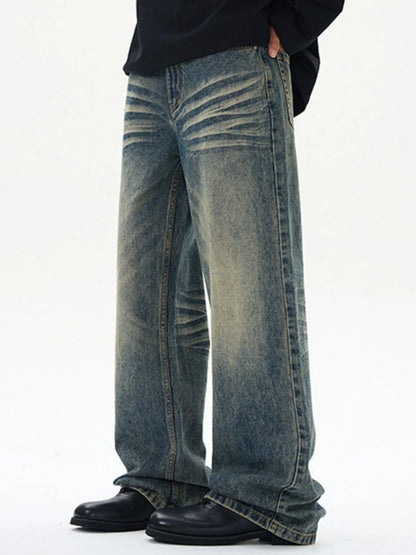 Men's Full Size Washed Wide Leg Relaxed Fit Jeans Plus Size Vintage Blue - Fashorio