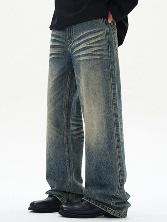 Men's Full Size Washed Wide Leg Relaxed Fit Jeans Plus Size Vintage Blue - Fashorio