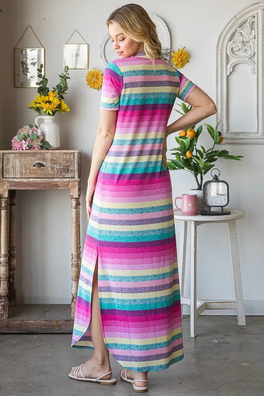 Striped Short Sleeve Maxi Tee Dress Plus Size, view 12