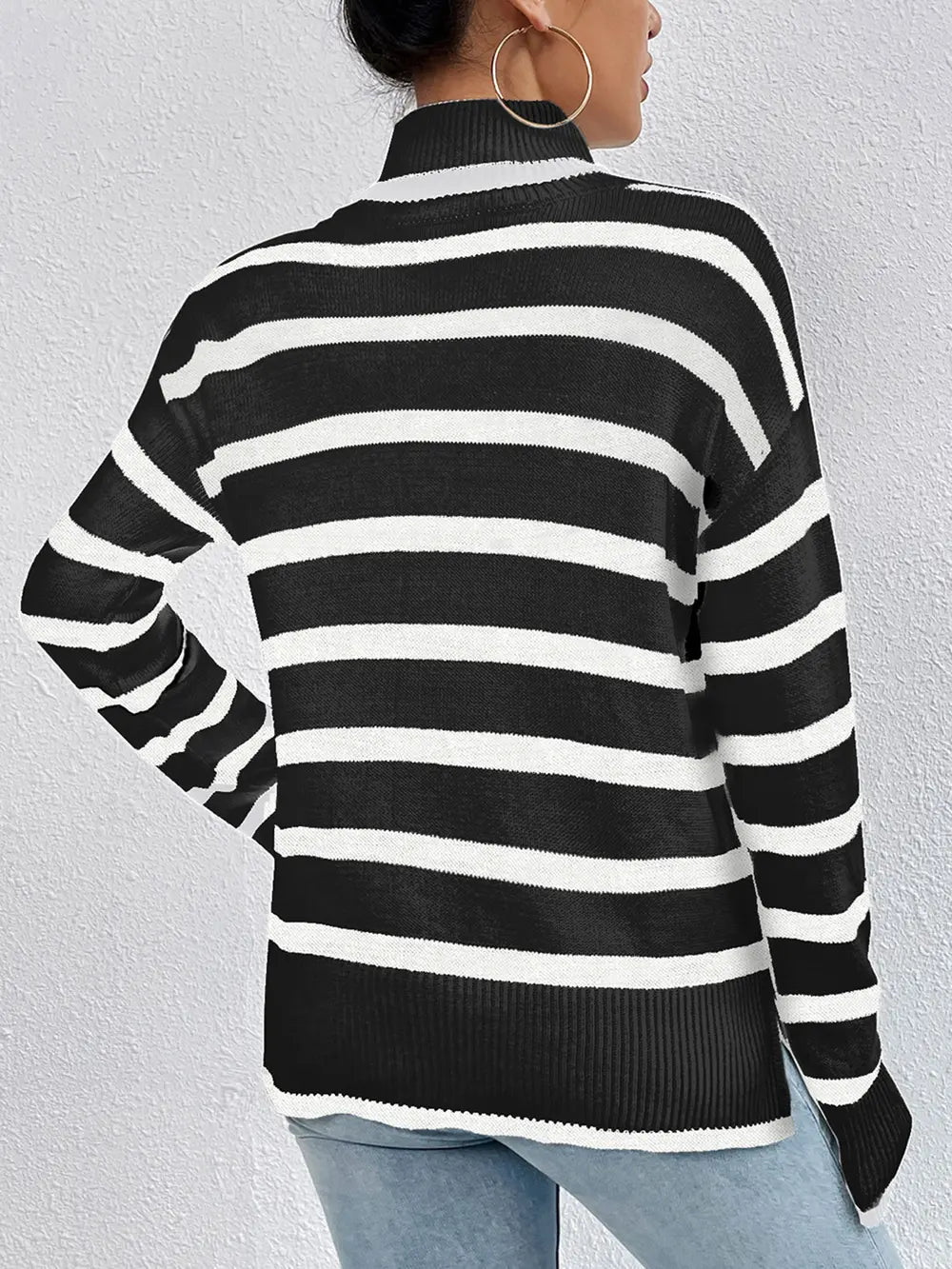 Striped Turtleneck Long Sleeve Sweater - Fashorio