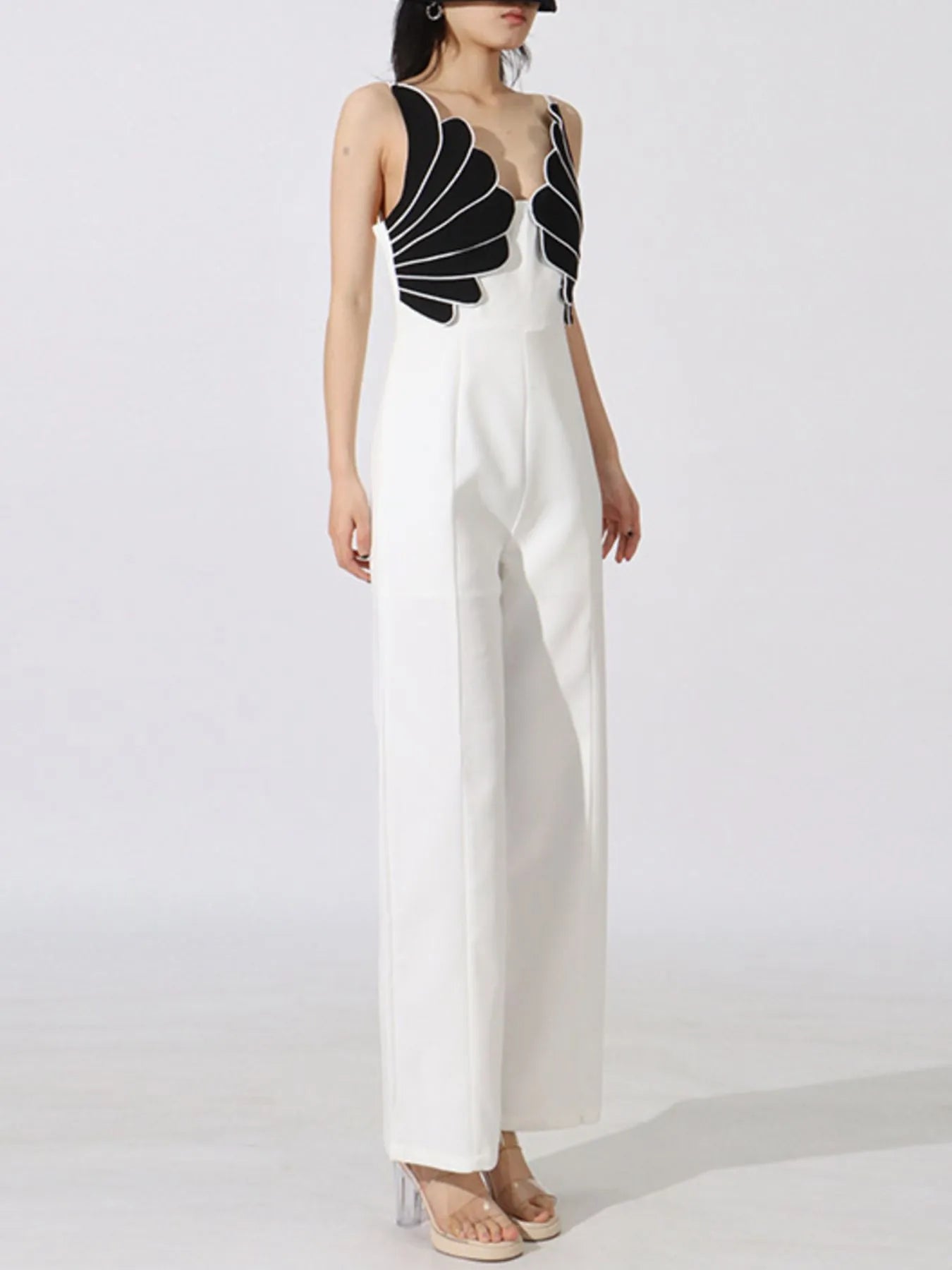 Contrast Sleeveless Wide-Leg Jumpsuit - Fashorio