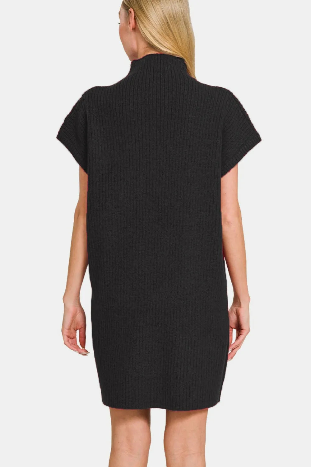 Short Sleeve Sweater Mini Dress in Black back view