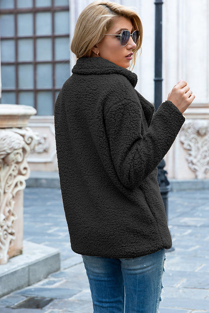 Ivy Lane Full Size Lapel Collar Sherpa Coat - Fashorio