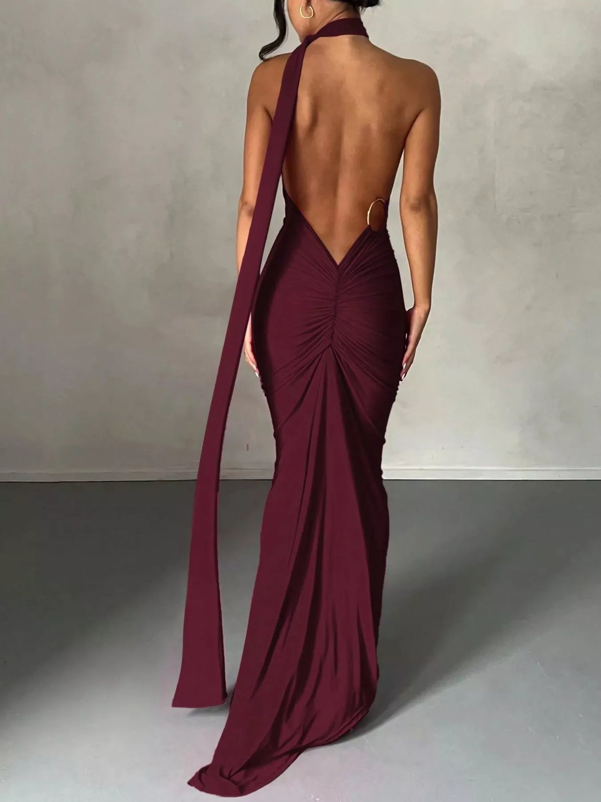 One Shoulder Ruched Bodycon Maxi Dress styled look
