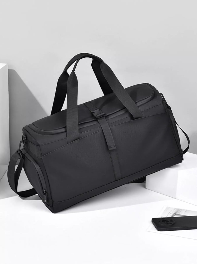 Oxford cloth travel bag in black front view