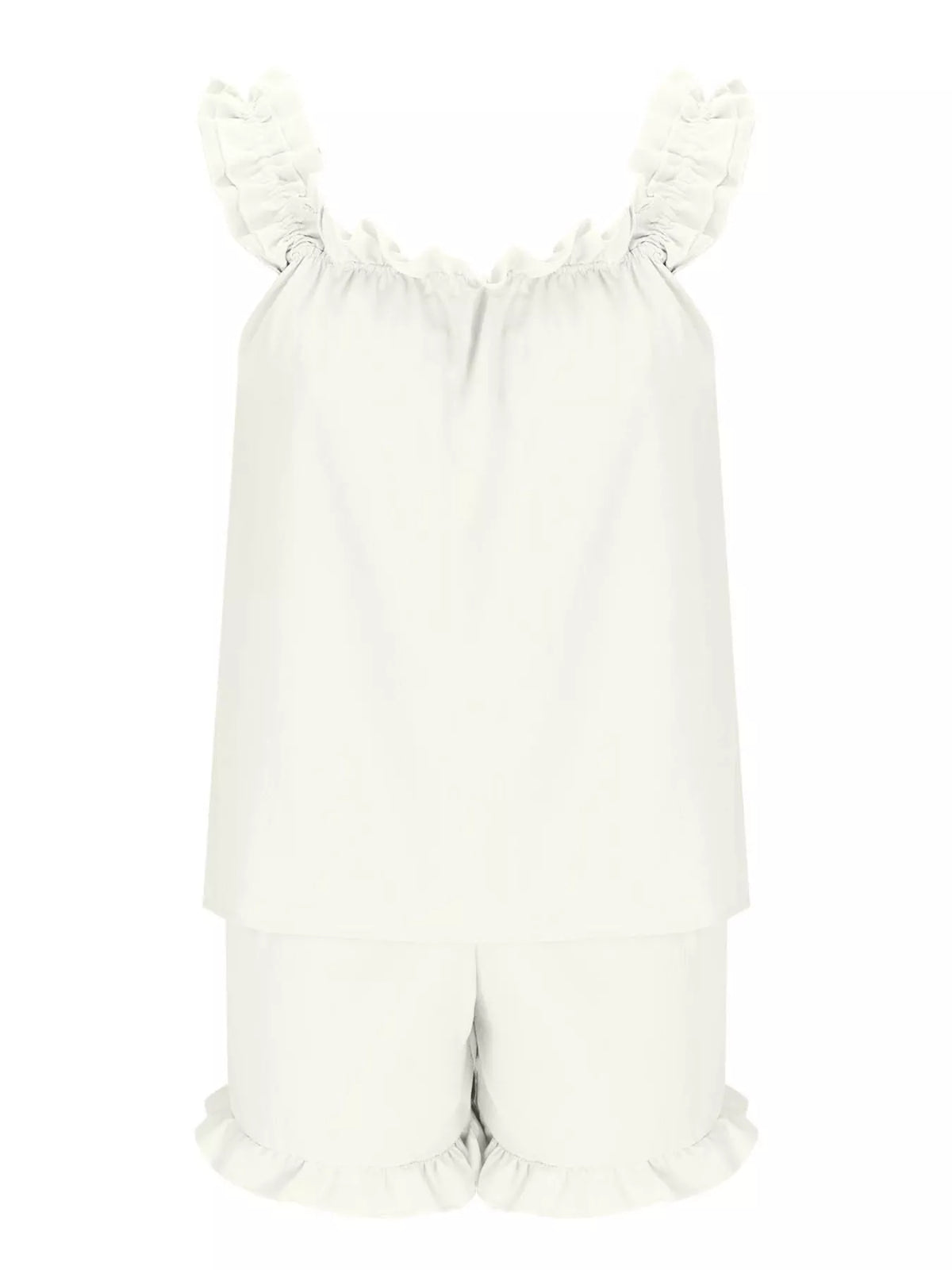 Back view of ruffle top and shorts matching set