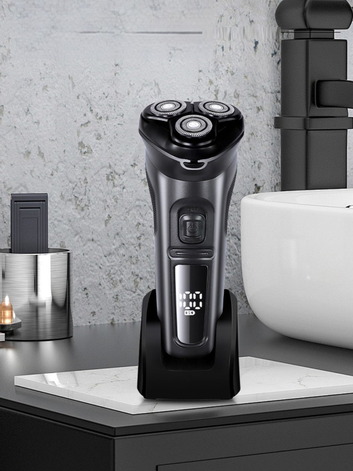 Rotary electric shaver with LED display