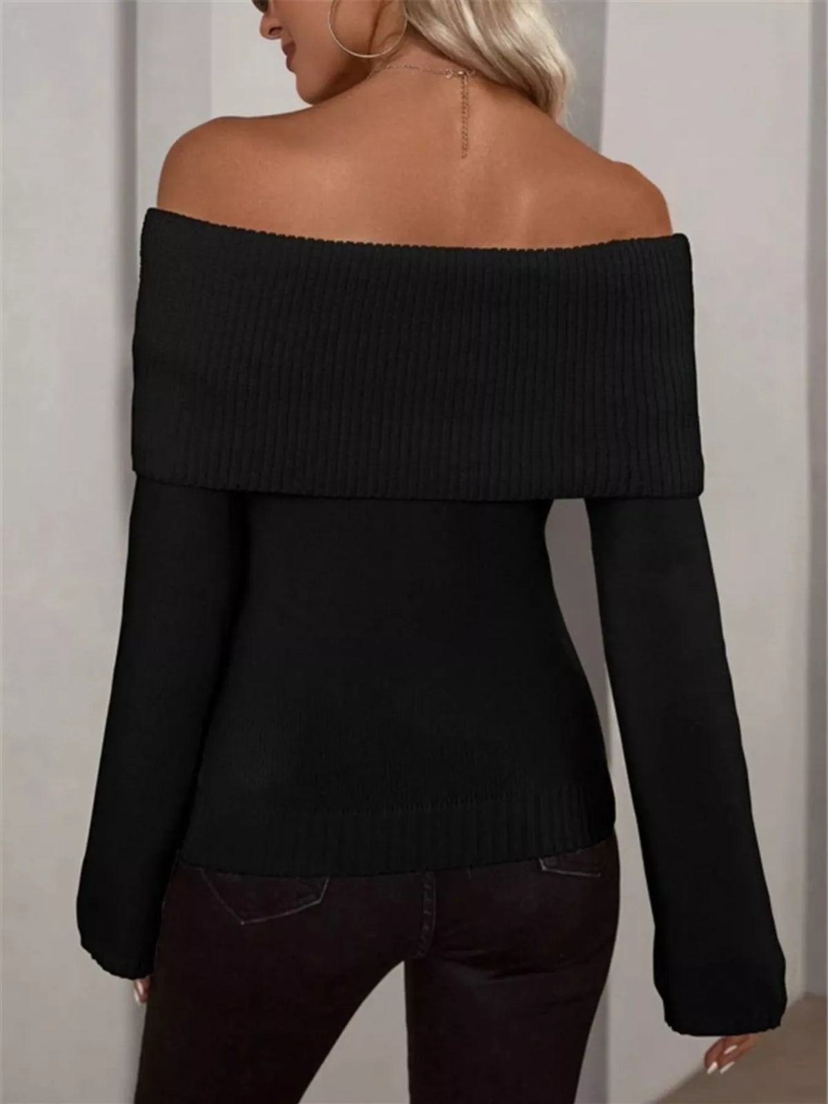 Off Shoulder Ribbed Knit Sweater, view 9