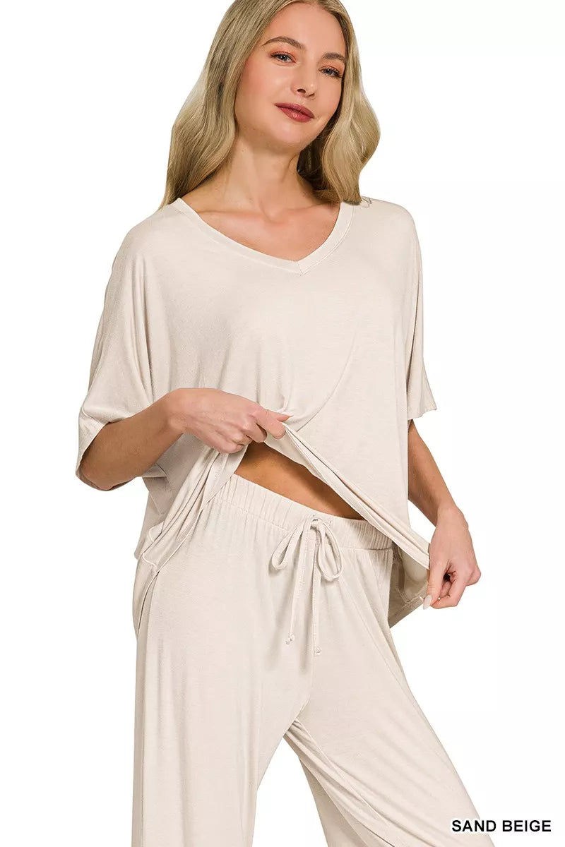 Sand beige oversized two piece set side view