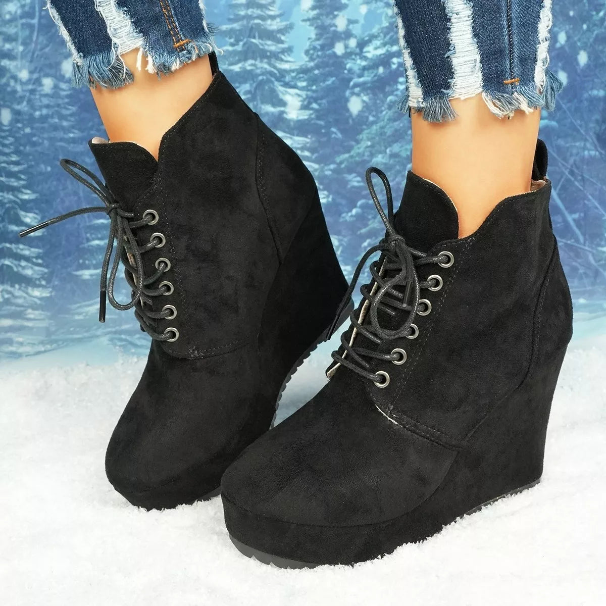 Lace Up Wedge Ankle Boots back heel view