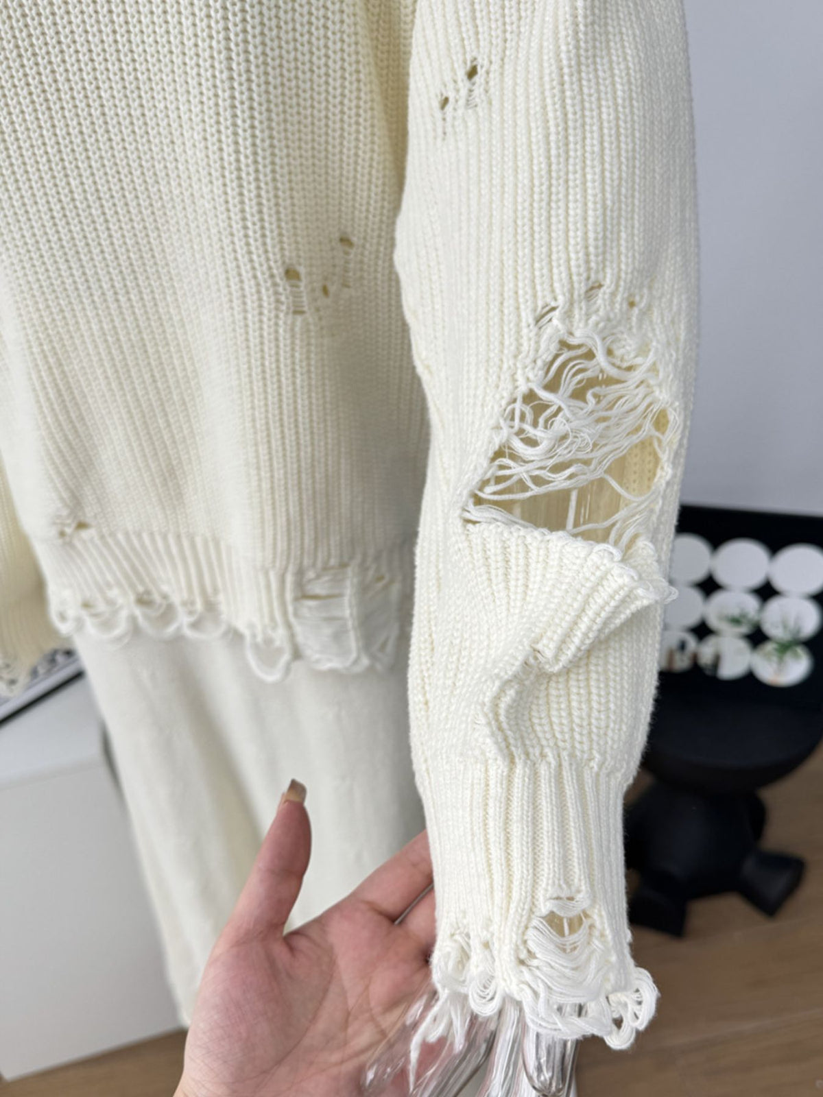 Distressed Sweater and Skirt Two Piece Set, view 8
